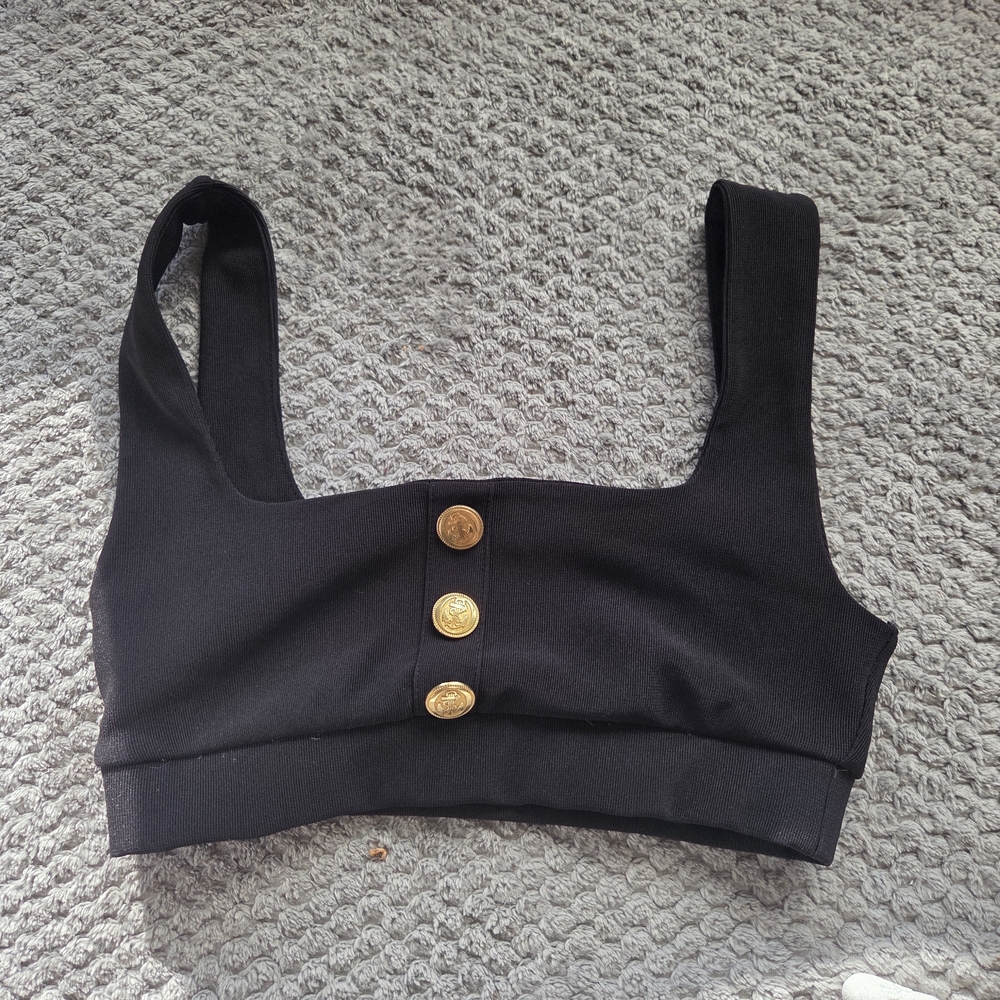 Zara Black Crop Top with Gold Buttons